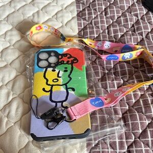 Colorblock Cartoon IPhone 12 Pro Max Case with Cute Lanyard